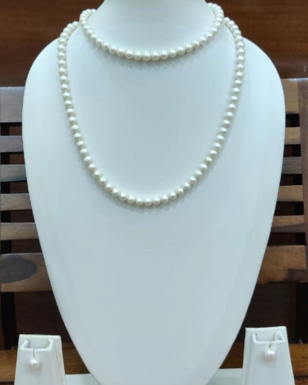 My Pearls 6 mm white Round Pearls Long Necklace Set