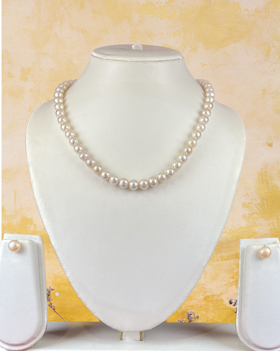 Appealing 8 mm Light Pink Round Real Pearl Set