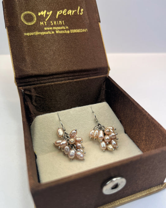 Trendy Hanging Real Pink Pearl Earrings