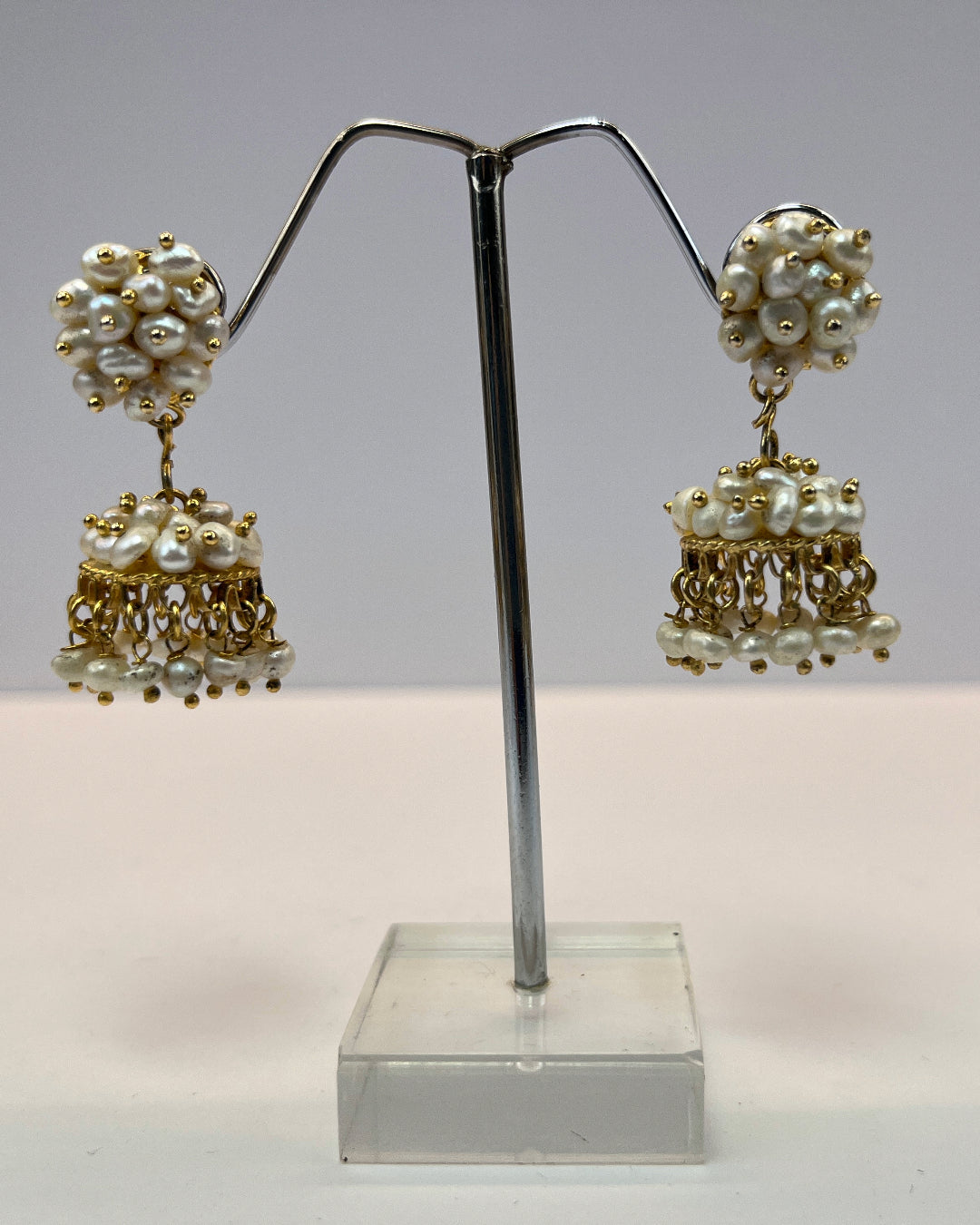 Stunning White Seed Pearl Jhumkas - Real Pearl Earrings