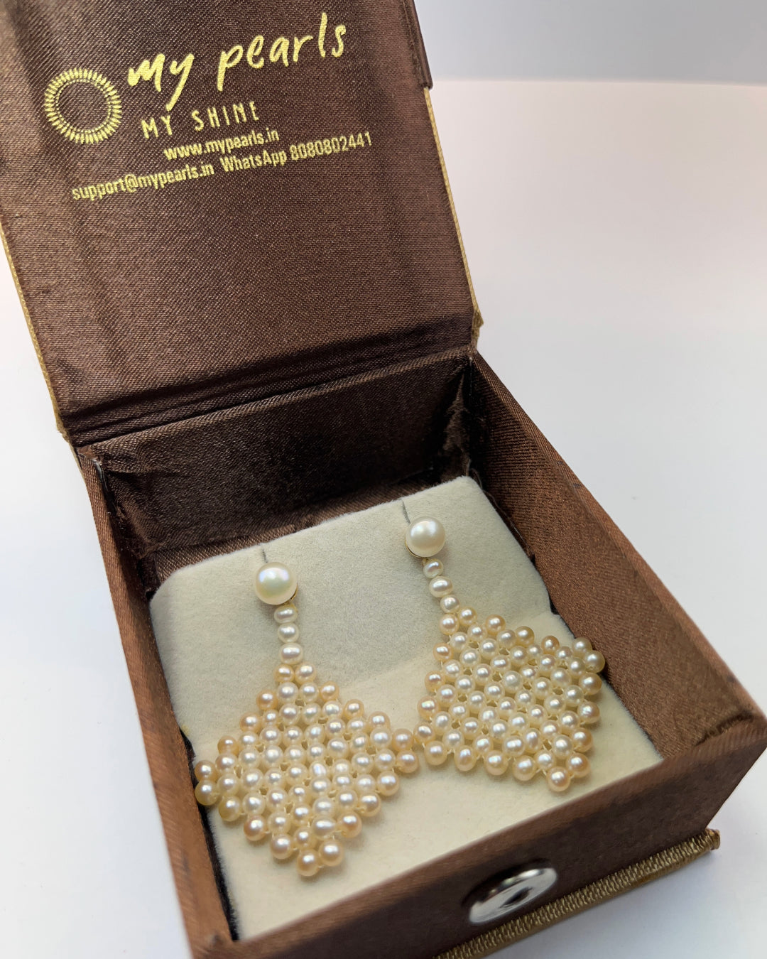 Gorgeous White Netted Pearl Hangings - Real Pearl Earrings