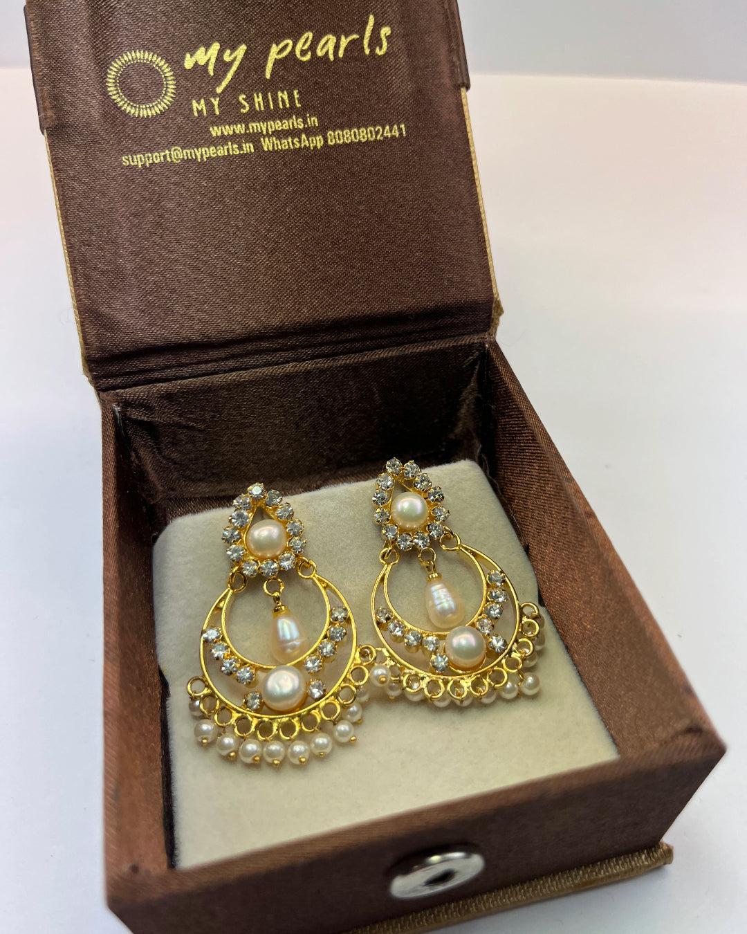 Stunning White Pearl Chand Baalis - Real Pearl Earrings