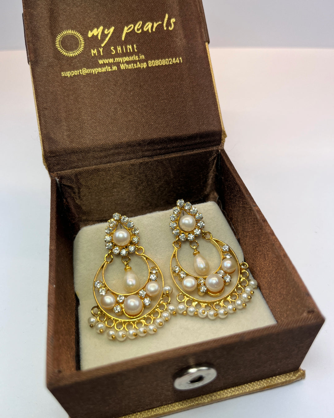 Beauteous White Seed Pearl Chand Baalis - Real Pearl Earrings