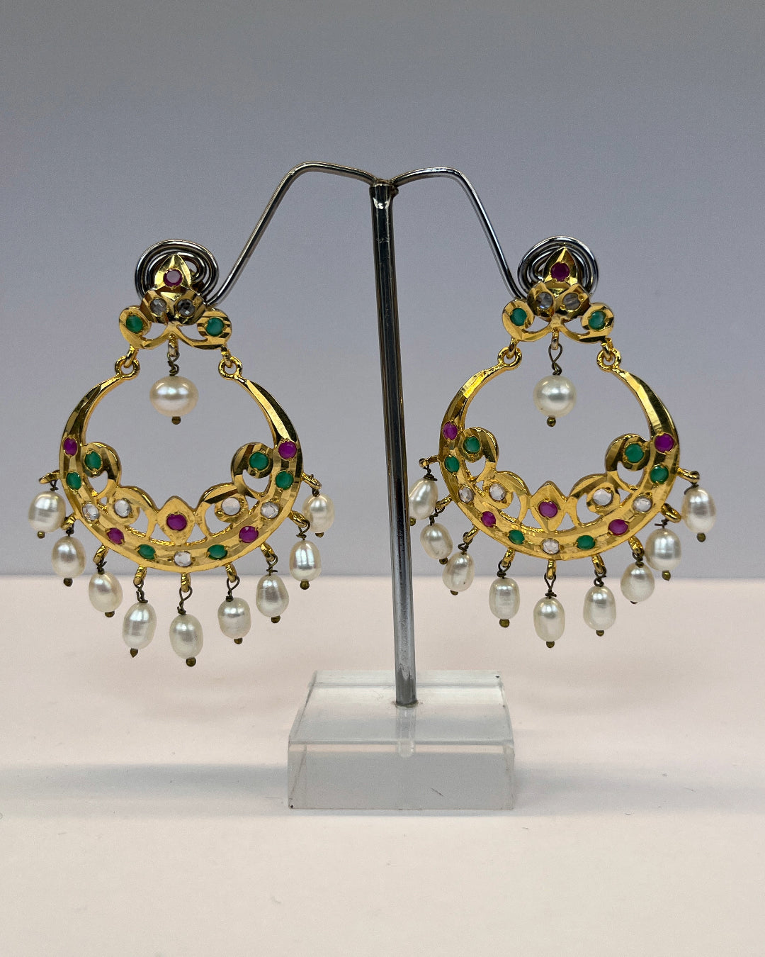 Resplendent White Round Pearl Chand Baalis - Real Pearl Earrings