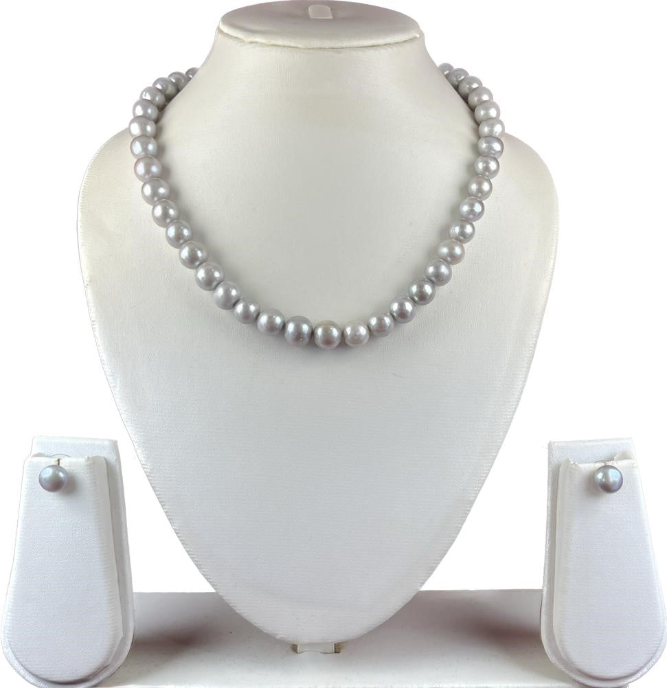 Large Size 10 mm Grey Round Real Pearl Set