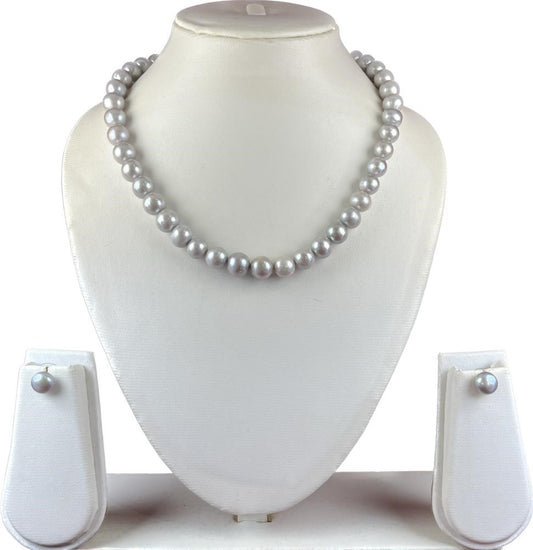 Large Size 10 mm Grey Round Real Pearl Set