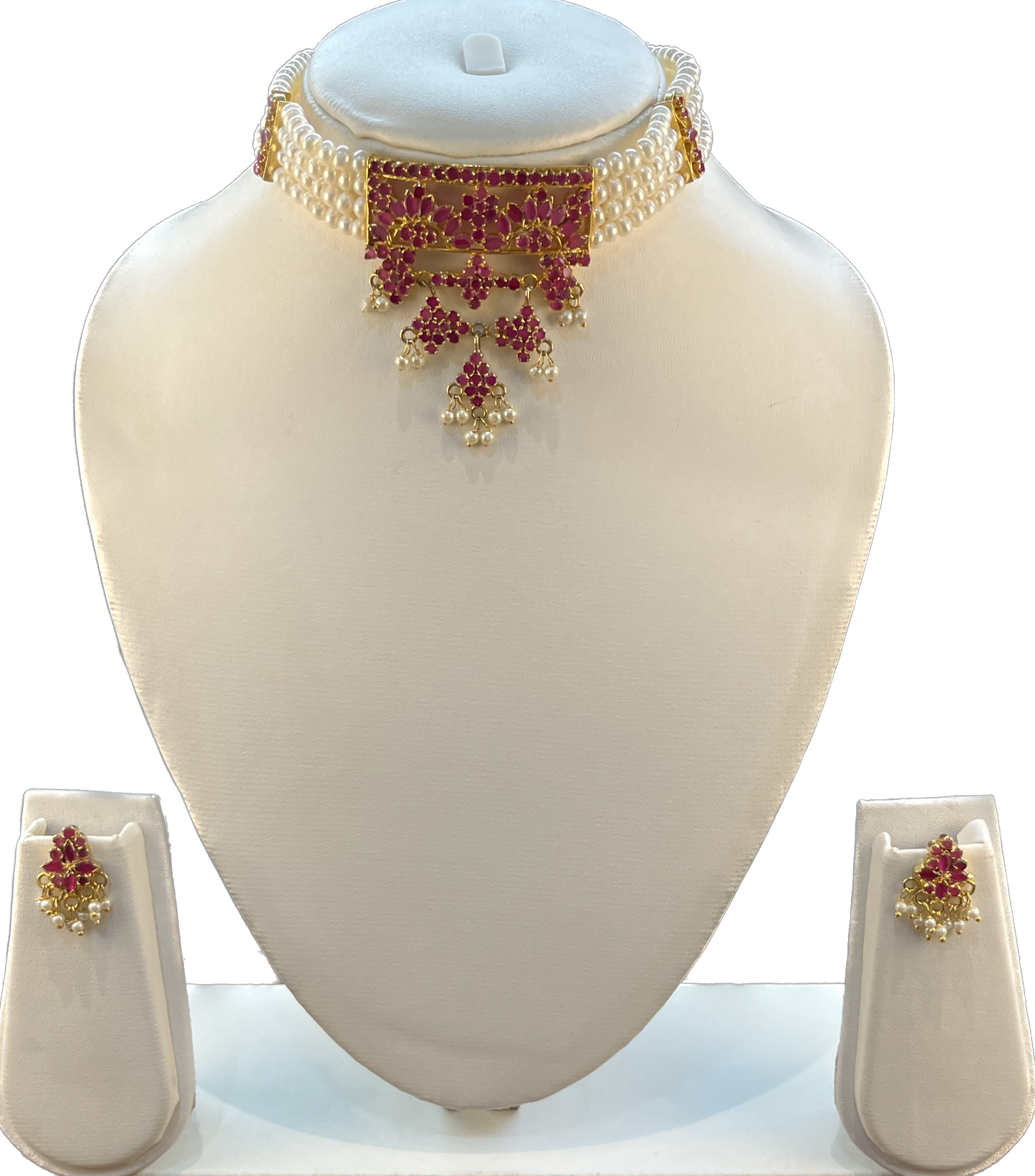 Elakshi - Aesthetic ~ 3 mm White Round Freshwater Pearls Multi Liner Choker Necklace Set