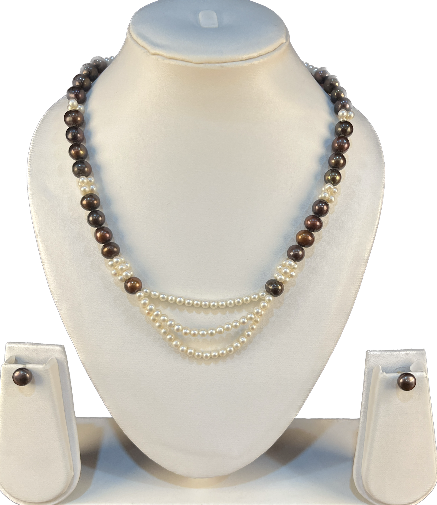 Ojaswita - confluence of 8 mm brown and 4 mm white pearls