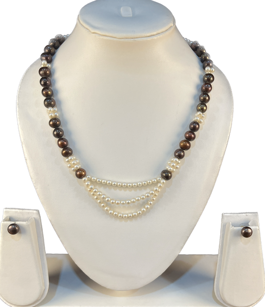 Ojaswita - confluence of 8 mm brown and 4 mm white pearls