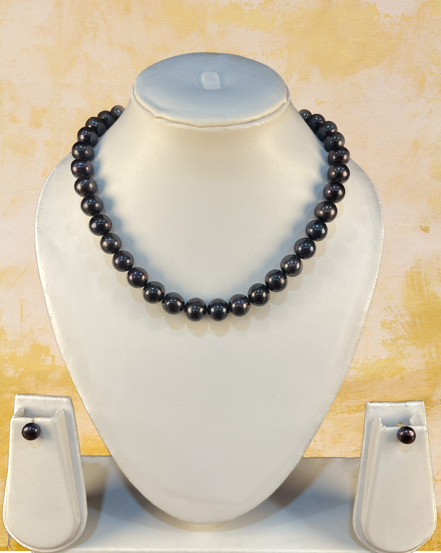 Esme - Glamorous Large Size 10 mm Black Freshwater Pearl Set