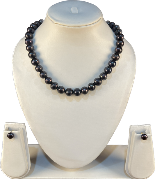 Esme - Glamorous Large Size 10 mm Black Freshwater Pearl Set