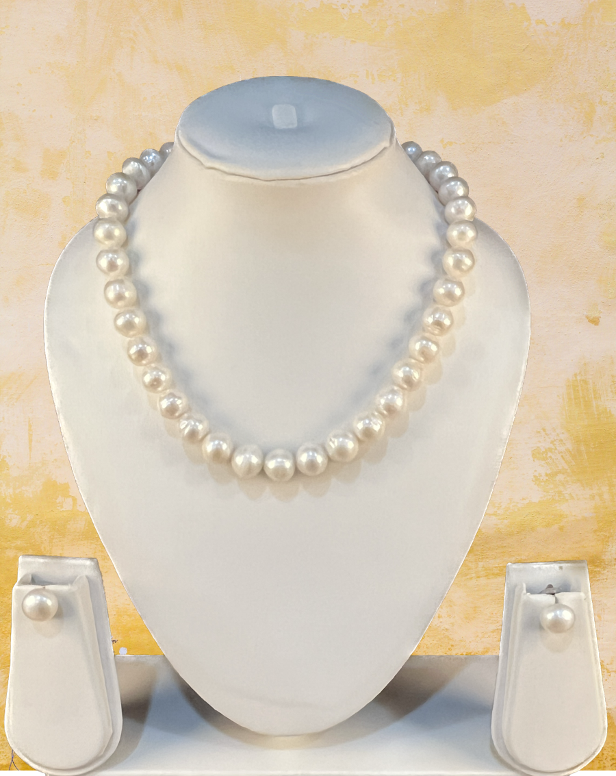 Angelina - 12 mm large size bold Pearls Necklace Set