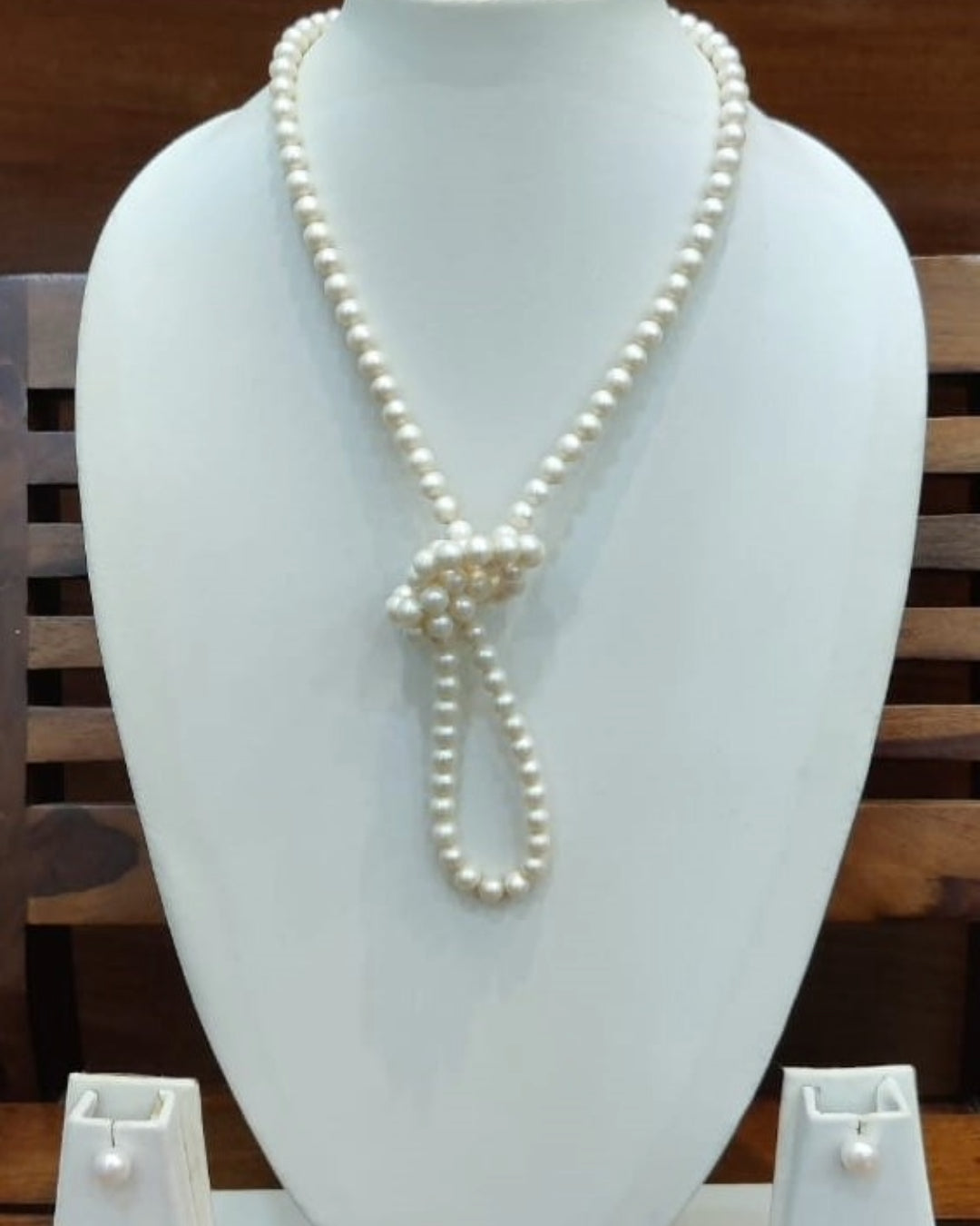 My Pearls 6 mm white Round Pearls Long Necklace Set