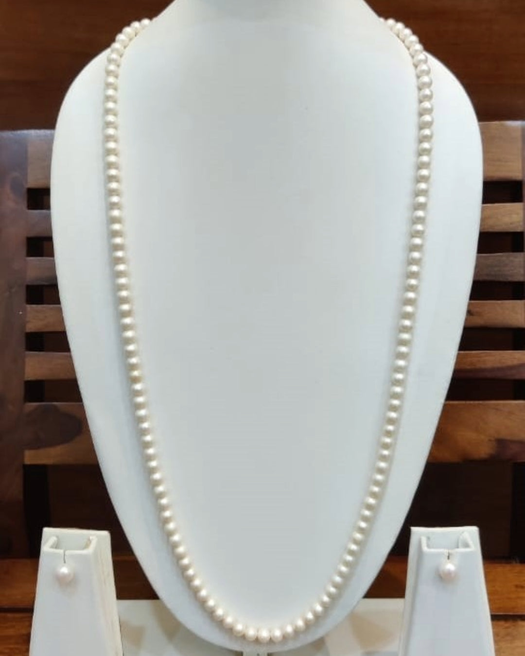 My Pearls 6 mm white Round Pearls Long Necklace Set