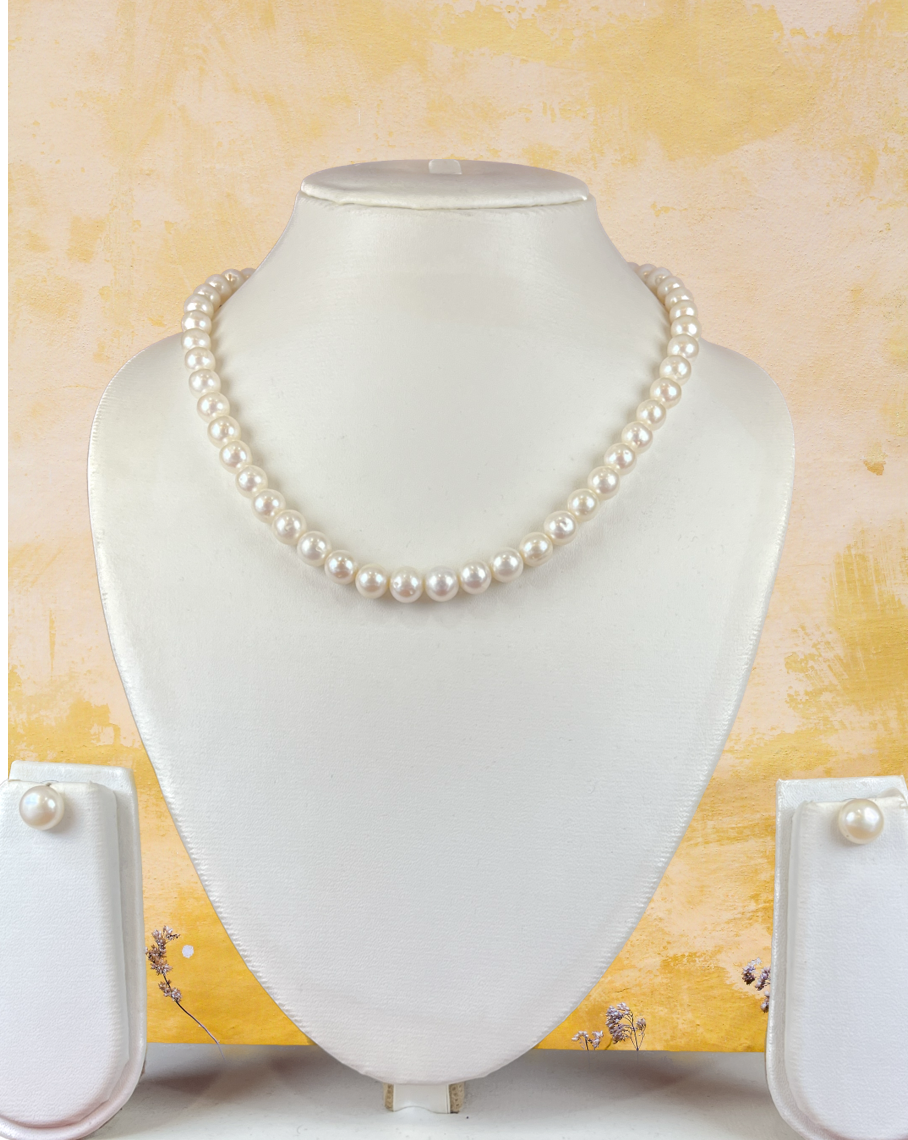 Refreshing 8 mm White Round Real Pearl Set
