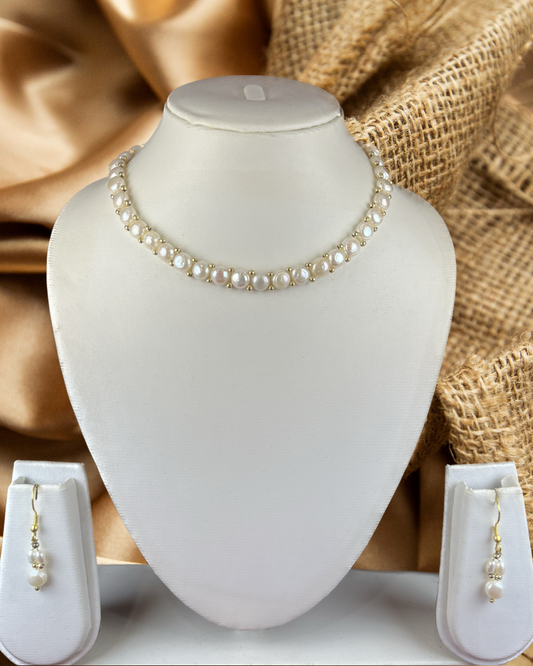 Mesmerizing 7 mm Button shaped Real Pearl Set with Hangings