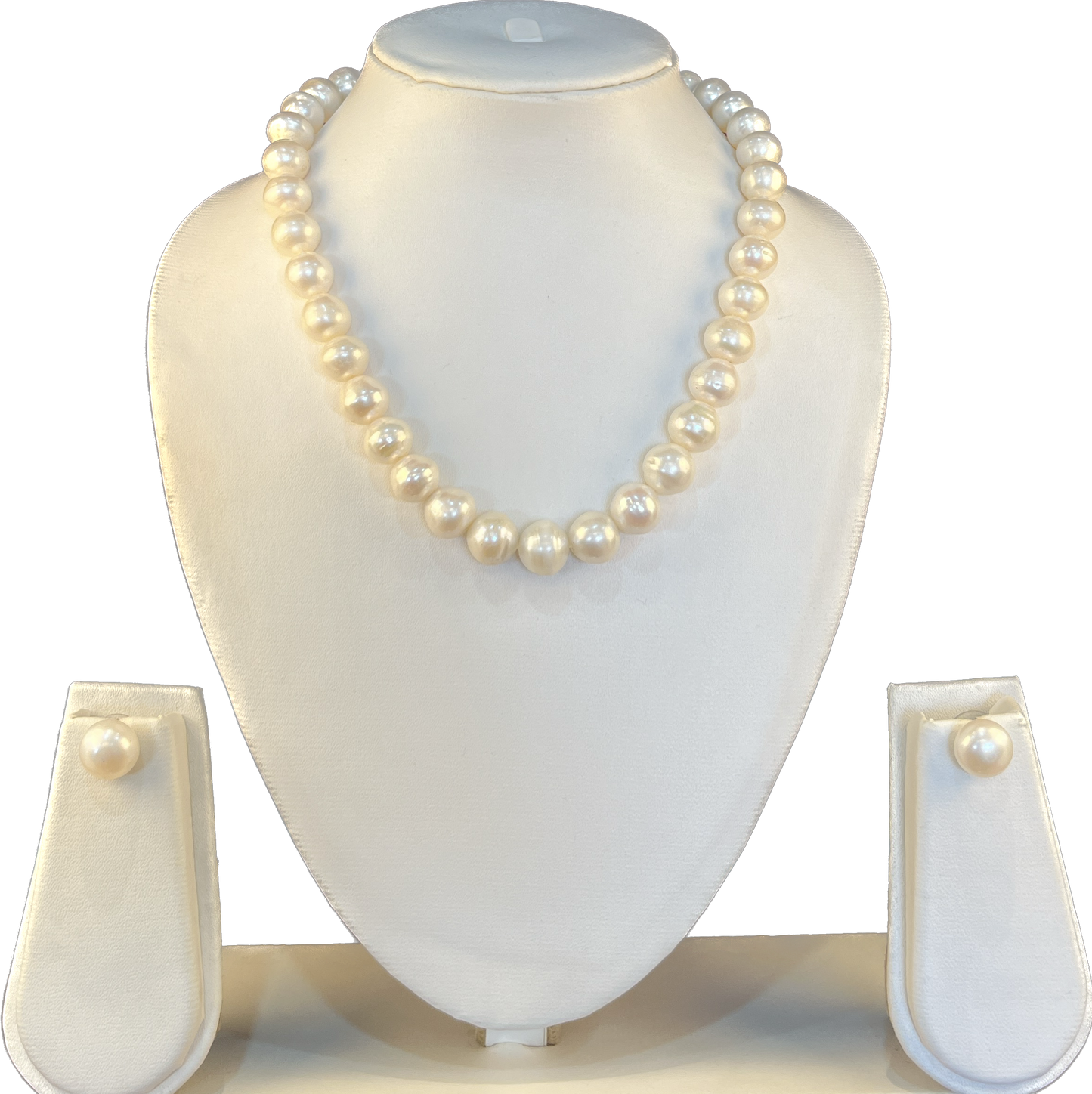 Angelina - 12 mm large size bold White Pearls Necklace Set