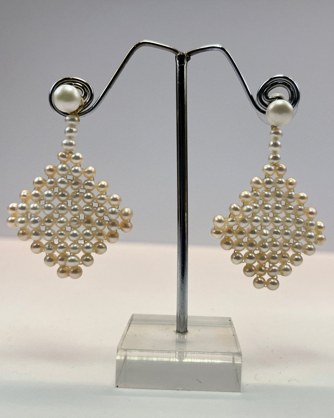 Gorgeous White Netted Pearl Hangings - Real Pearl Earrings