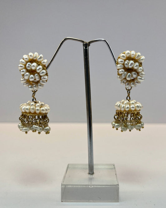 Fascinating White Seed Pearl Jhumkas - Real Pearl Earrings
