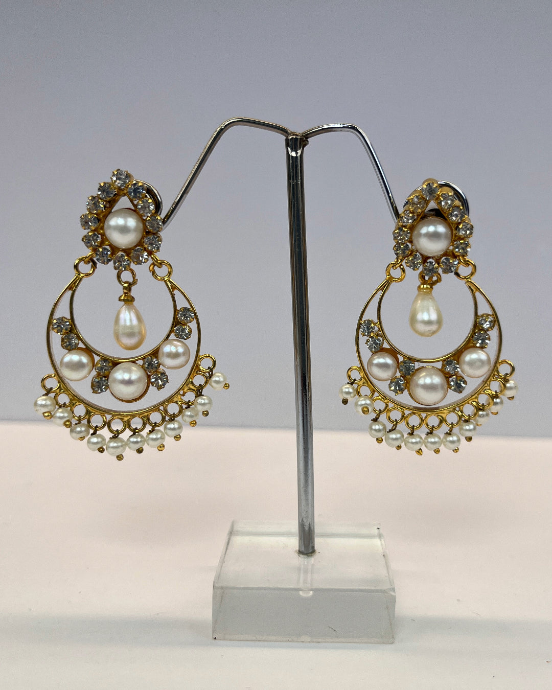 Beauteous White Seed Pearl Chand Baalis - Real Pearl Earrings