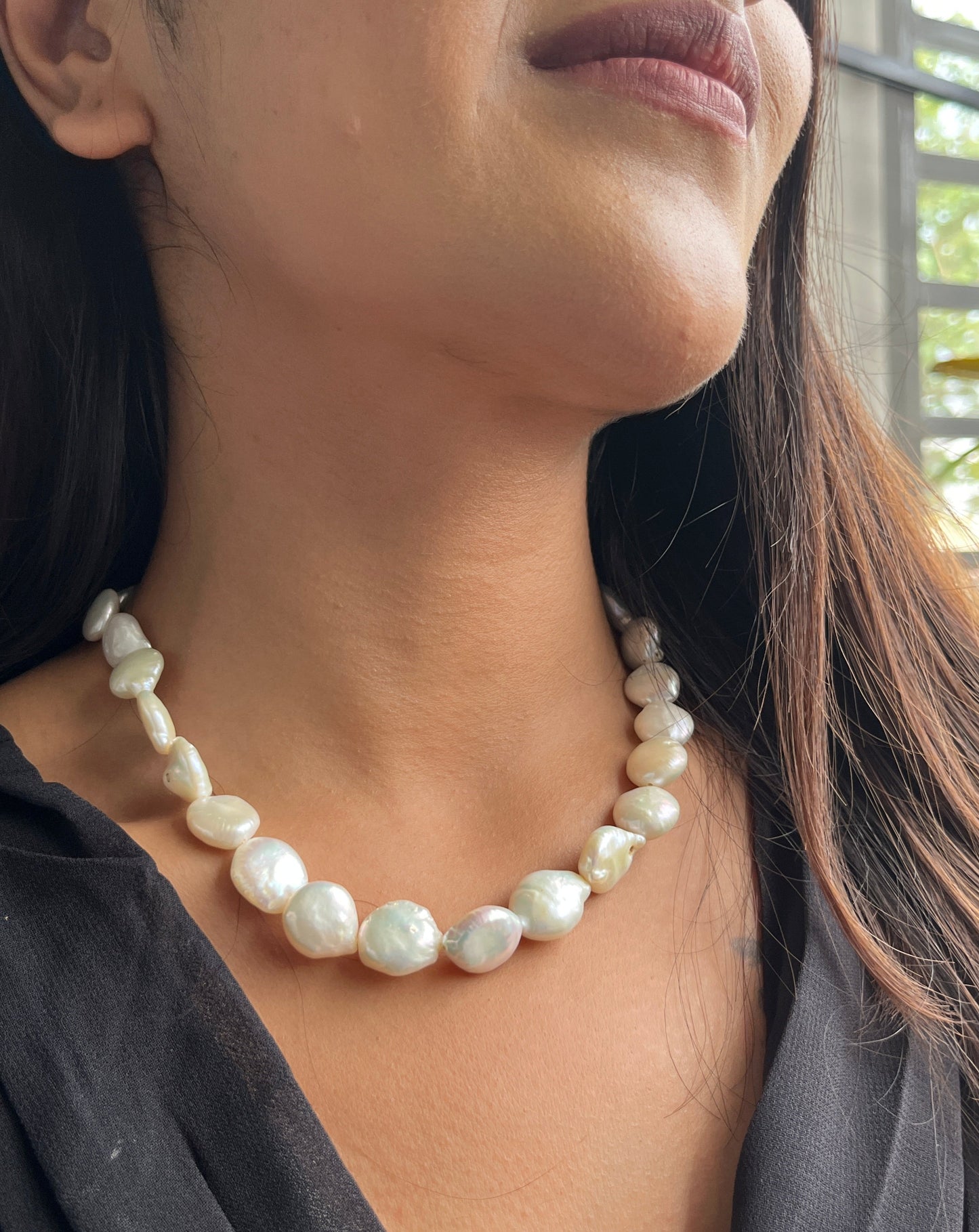 Aoife - Coin shape White Biwa Pearls Set