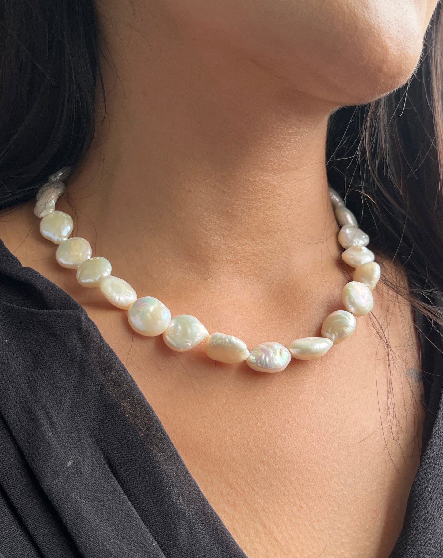 Aoife - Coin shape White Biwa Pearls Set