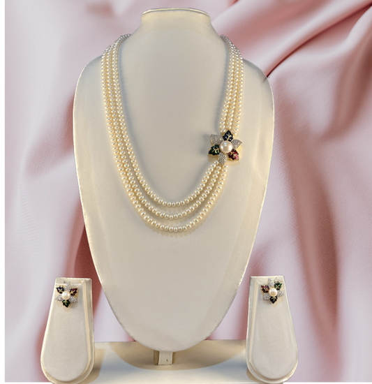 Kumuda - 5 mm Pearls Three Lines Set