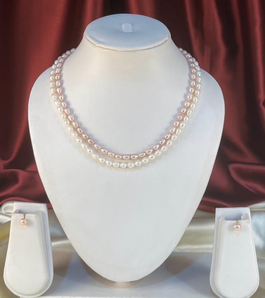 Scintillating Pink & White 6 mm Two Lines Oval Pearl Set