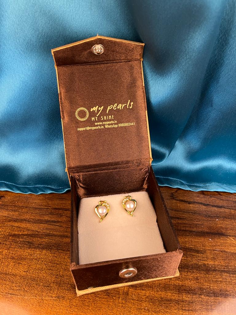 Charming Pearl Earrings with CZ & Gold accent