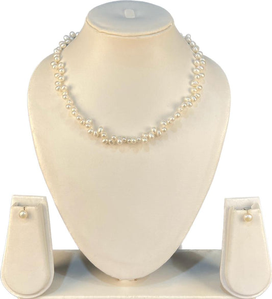 My Pearls 6 mm Zig Zag White Oval Real Pearls Necklace Set