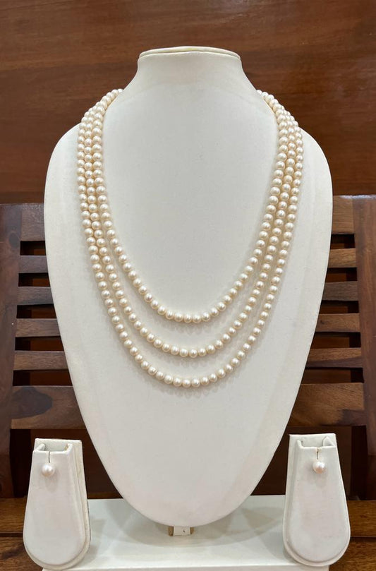 My Pearls Magnificent 7 mm Pearls Three Lines Necklace Set