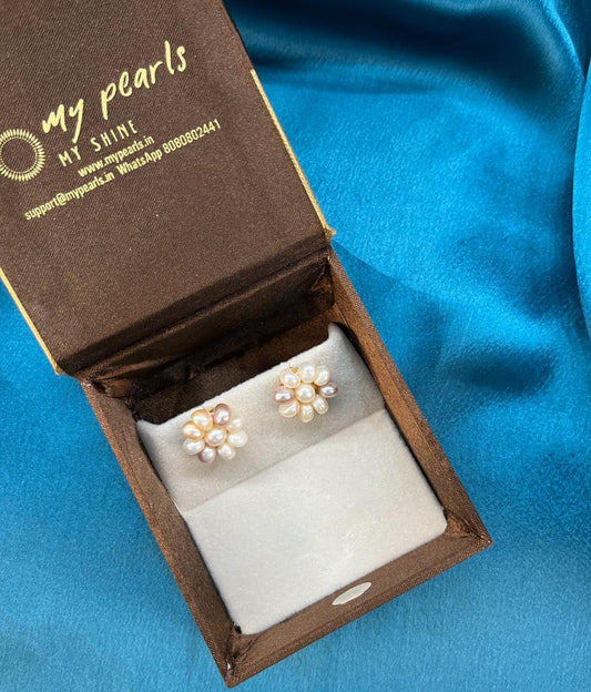 Delightful Multi Color Flower Shape Pearl Earrings