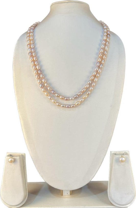 My Pearls ~7 mm Multi Colour Pearls Two Lines Long Necklace Set