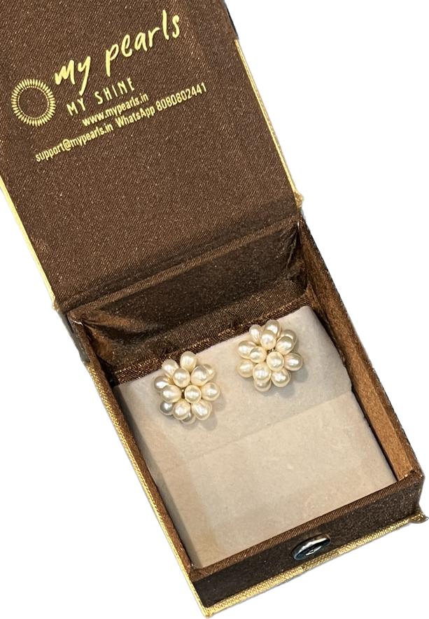 My Pearls Ravishing Flower Shape White Pearl Earrings