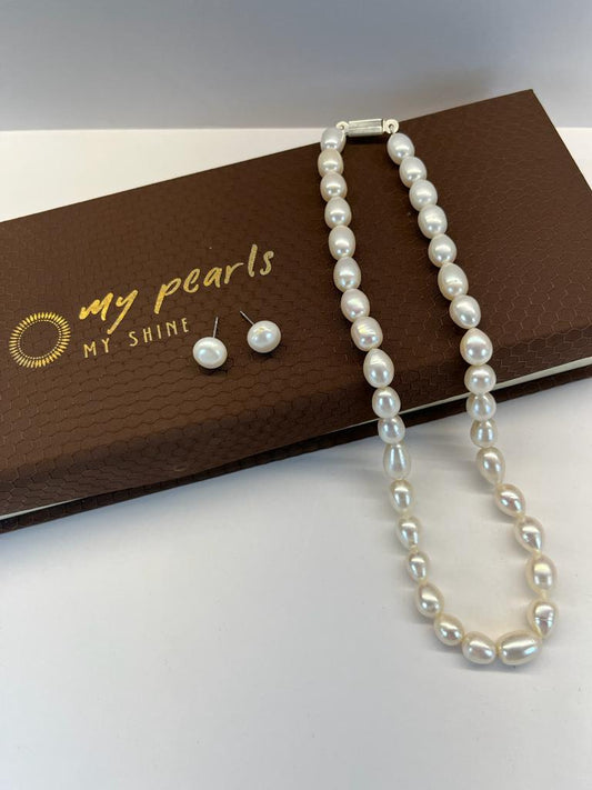 My Pearls Splendid 8 mm White Oval Pearl Set