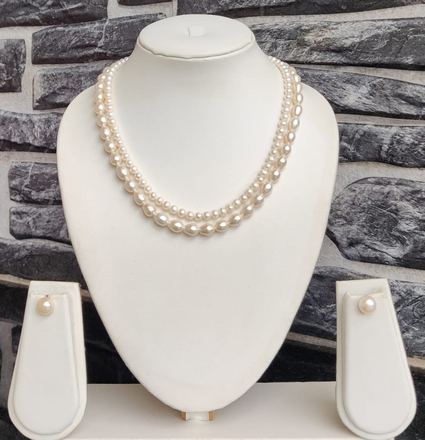 My Pearls Elegant two lines white pearl necklace set