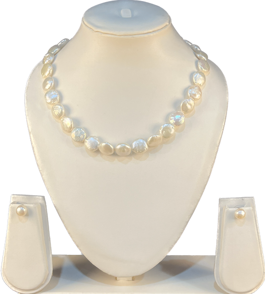 Aoife - Coin shape White Biwa Pearls Set