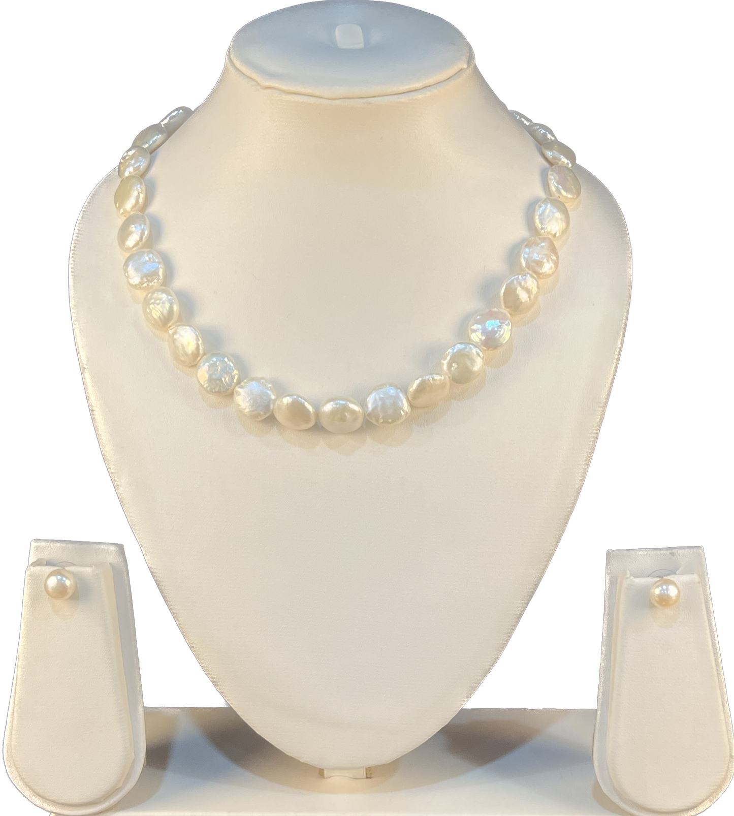 Aoife - Coin shape White Biwa Pearls Set