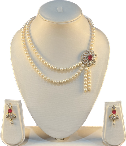 Aslesha - two liner 6mm pearl necklace set