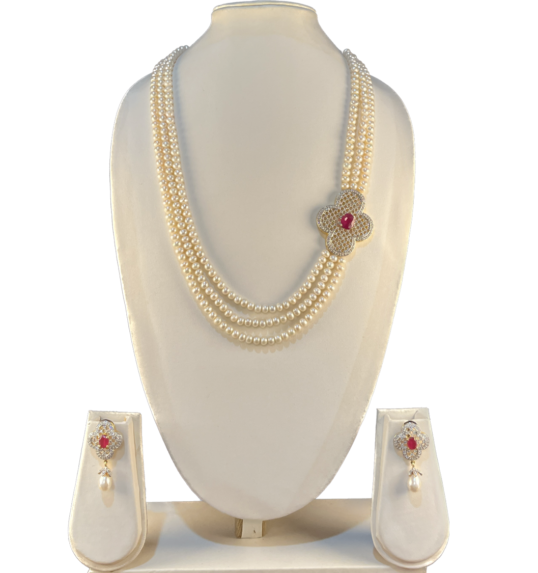 Deeptimayee - 5 mm pearls three lines set