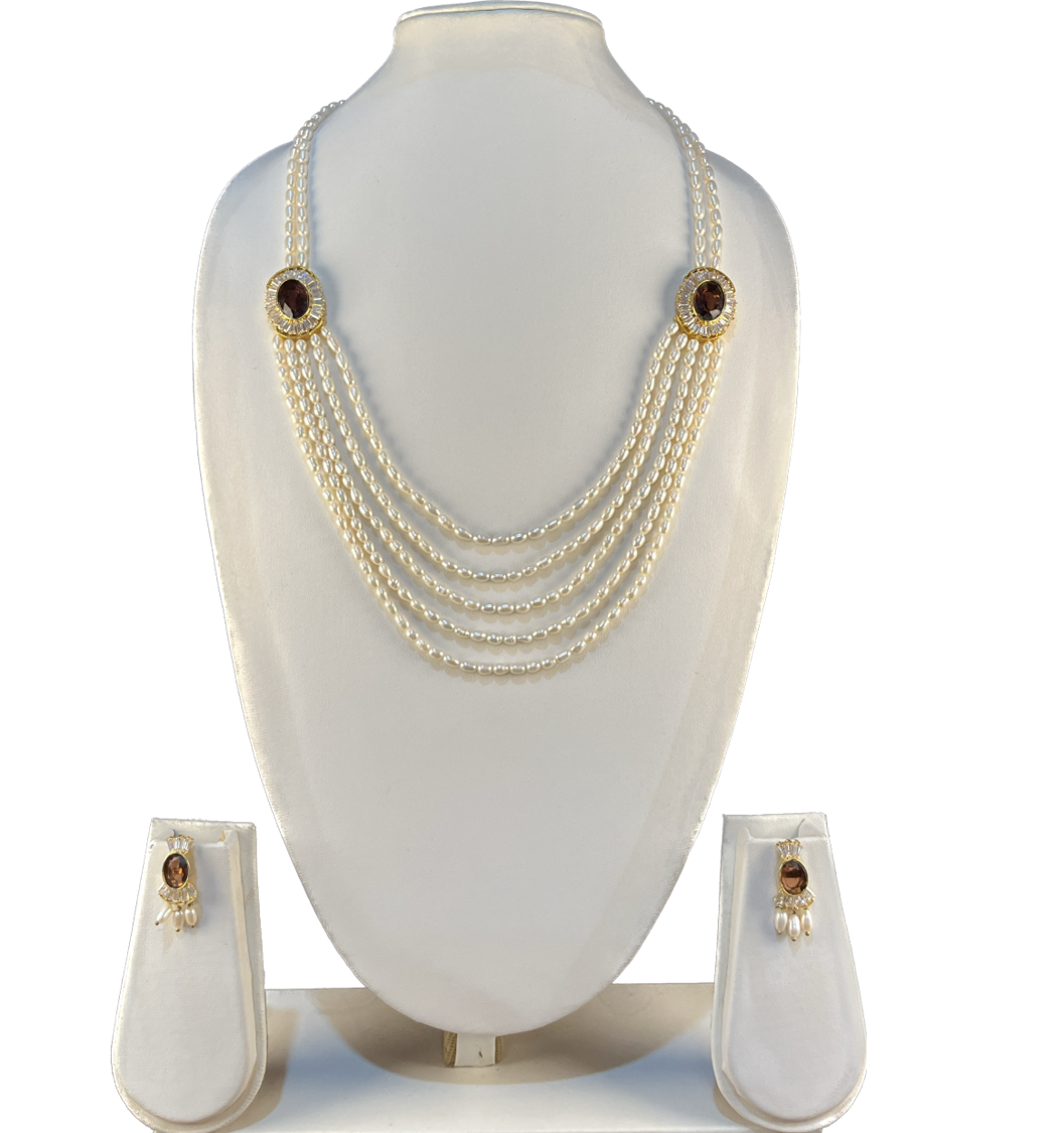 Shomili - Beautiful oval pearls multi liner pearl necklace set