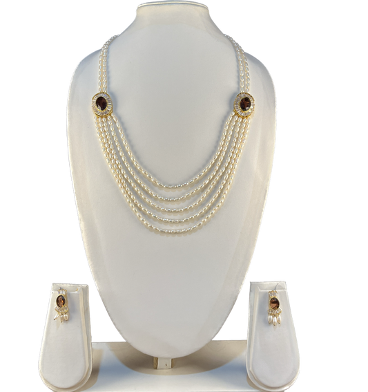 Shomili - Beautiful oval pearls multi liner pearl necklace set