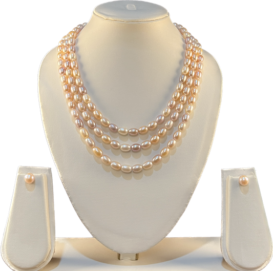 Fairlight - My Pearls Angelic Three lines 8 mm Pink & Lavender pearls necklace set