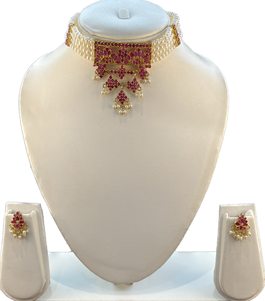 Elakshi - Aesthetic ~ 3 mm White Round Freshwater Pearls Multi Liner Choker Necklace Set