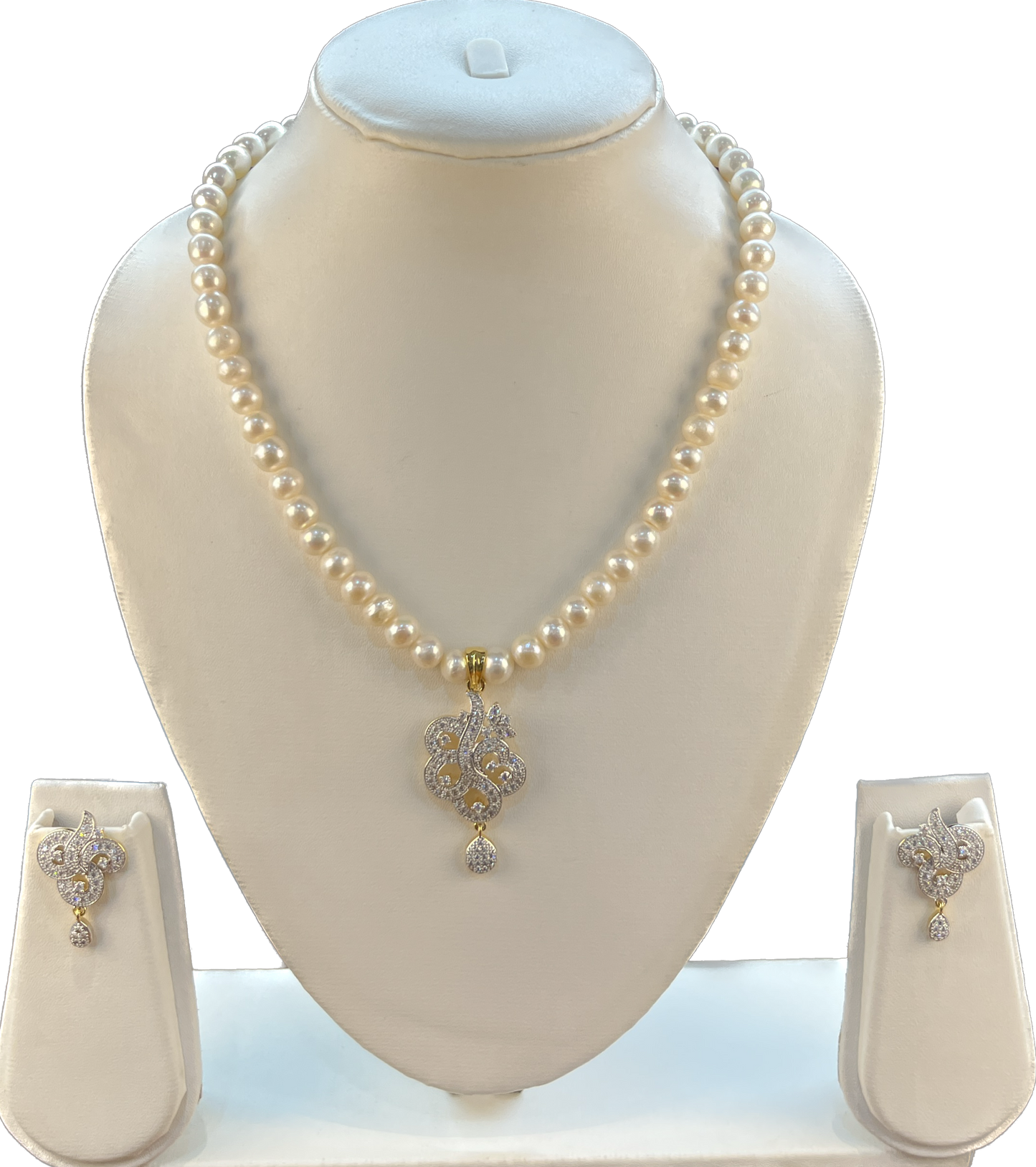 Bhavini - Charming 8 mm Freshwater Pearls Single Liner Necklace Set