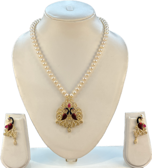 Abha - Single Line 7 mm Pearl Necklace Set